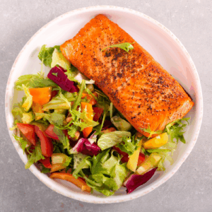 aked salmon with roasted vegetables—low-mercury fish choice for pregnancy